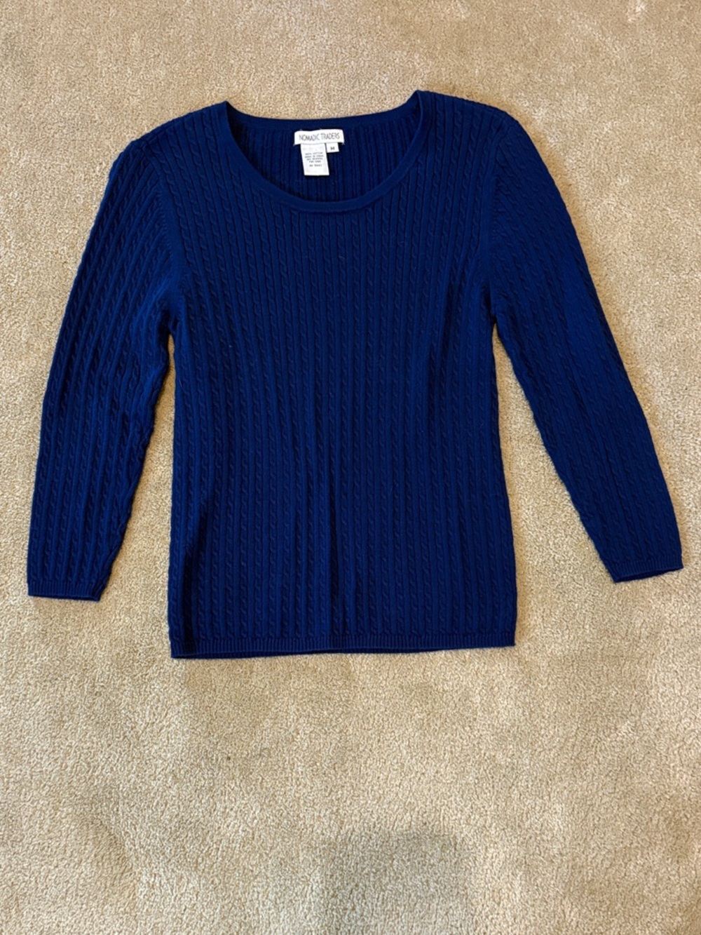 Nomadic Traders Deep Navy Blue Cable Knit Scoop-Neck Sweater